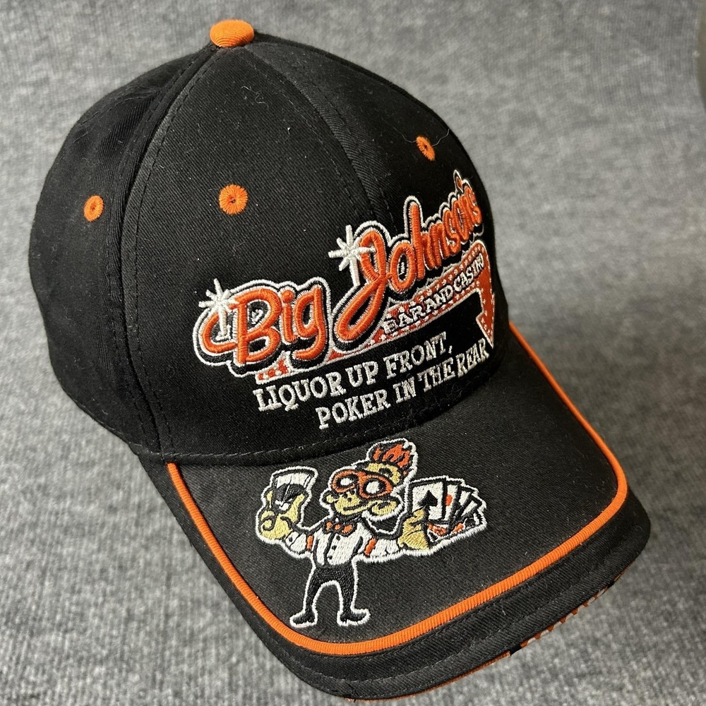 Vintage Big Johnson's Hat Cap Strap Back One Size Black Casino Liquor Poker Mens